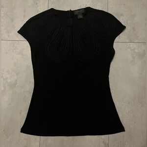 Gracia Top Black Sheer Gauze Soutache Cap Sleeve Blouse Back Zip Women's Size S